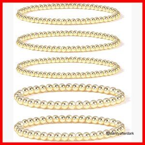 Gold Plated Bead Bracelet Set Stretchable Elastic Bohemian Stackable